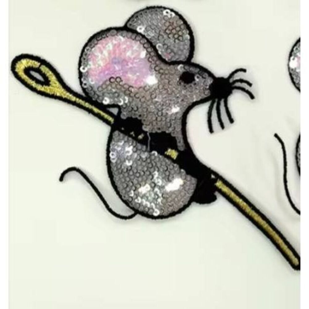 NWOT Iron-On Sequin Mouse with Needle Patch Applique 4in by 3in